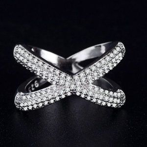 💞 X Shape Cross Micro Pave CZ Crystal Infinity Rings for Women, PD432